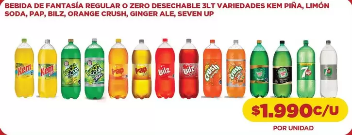 Kem - Bebida De Fantasia Regular O Zero Desechable 3lt Variedades Piña, Limón