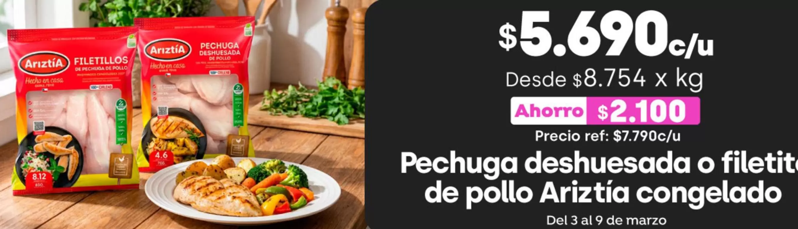 Ariztía - Pechuga Deshuzada O Filetit De Pollo Congelado