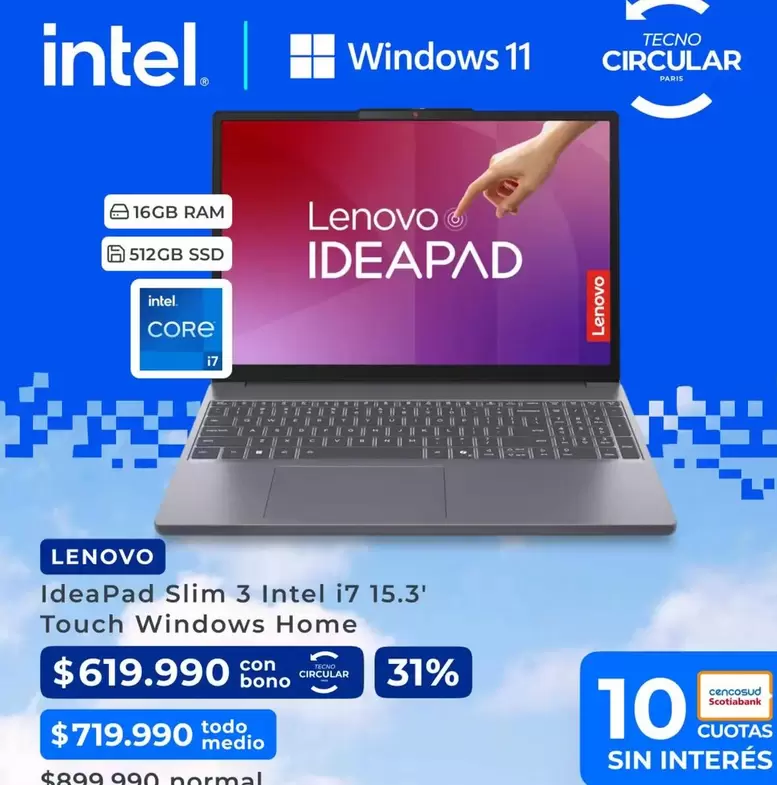 Lenovo - IdeaPad Slim 3 Intel I7 15.3' Touch Windows Home