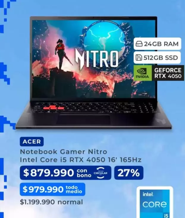 Acer - Notebook Gamer Nitro Intel Core I5 RTX 4050 16' 165HZ