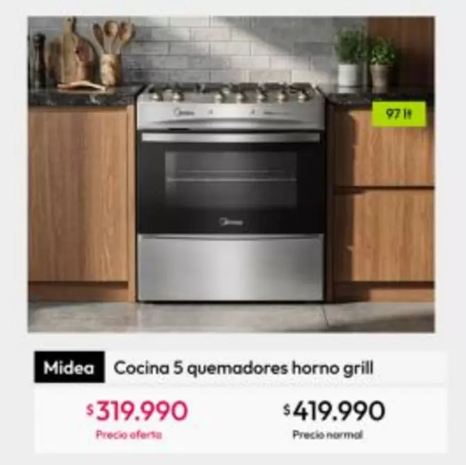Midea - Cocina 5 Quemadores Horno Grill
