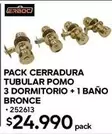 Pack Cerradura Tubular Pomo 3 Dormitorio + 1 Bano Bronce