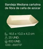 Bandeja Mediana Cartulin De Fibra De Caña De Azúcar