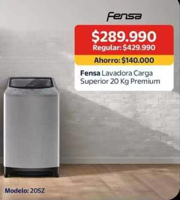 Fensa - lavadora carga superior 20 kg premium