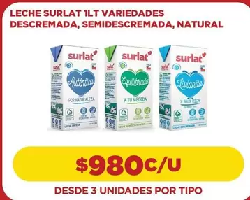 Surlat - Leche  1Lt Variedades Descremada, Semidescremada, Natural