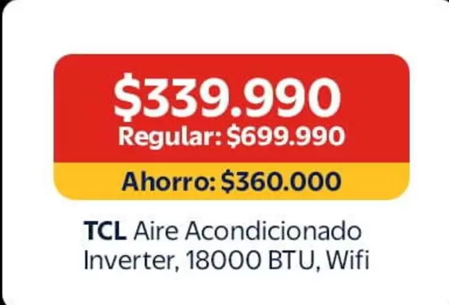 TCL - Aire Acondicionado Inverter, 18000 BTU, Wifi