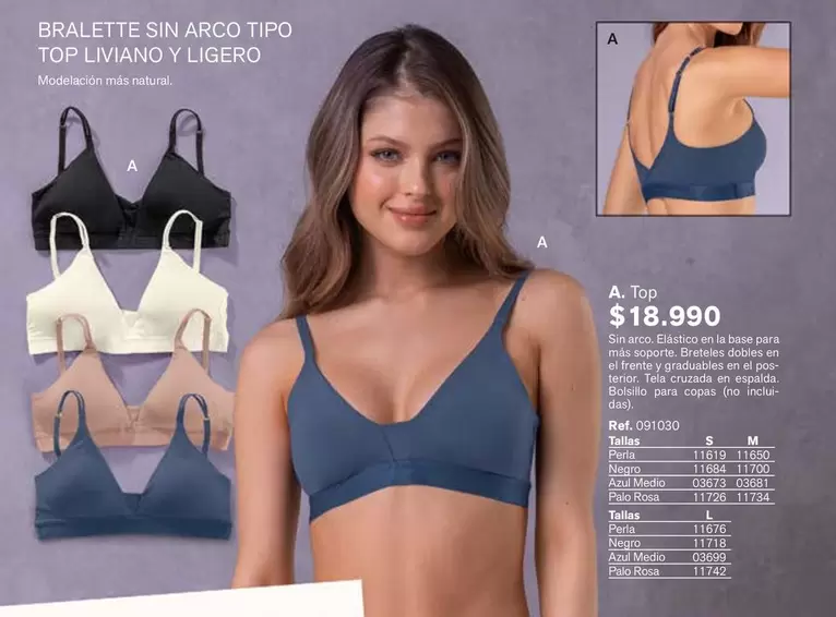 Perla - Bralette Sin Arco Tipo Top Liviano Y Ligero