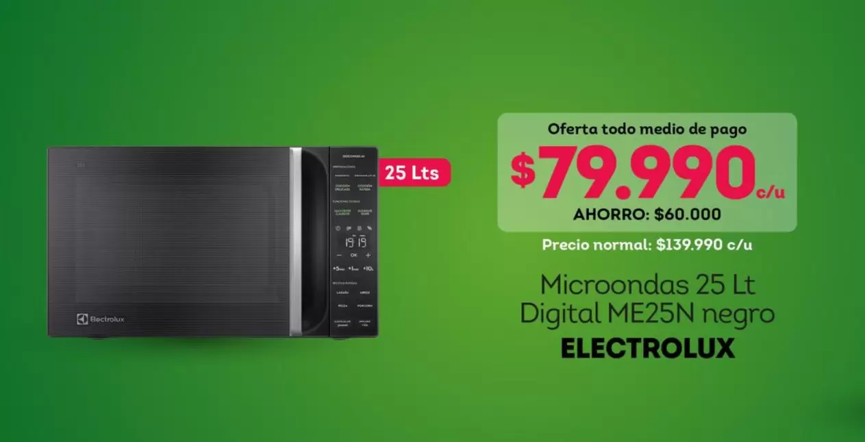 Electrolux - Microondas Digital M25N negro