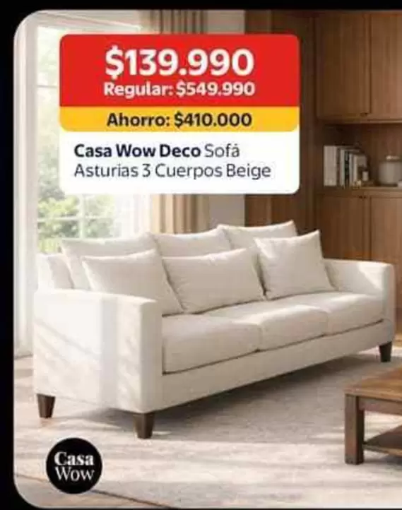 Casa Wow Deco Sofá Asturias 3 Cuerpos Beige