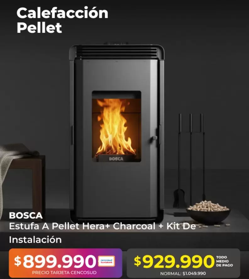 Bosca - Estufa A Pellet Hera+ Charcoal + Kit De Instalación