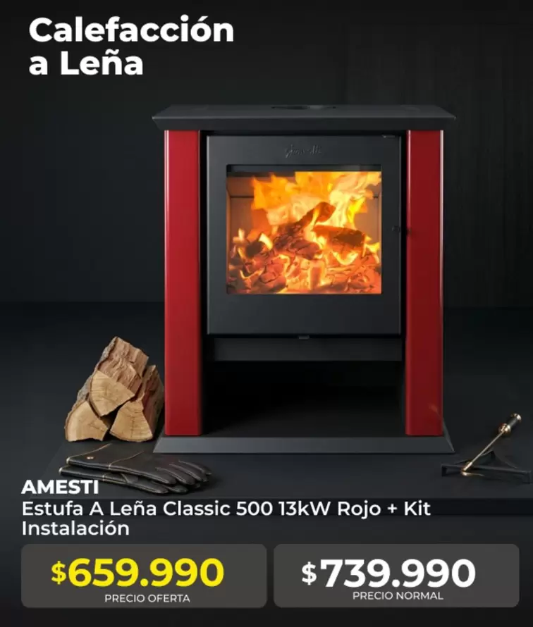 Amesti - Estufa A Leña Classic 500 13kw Rojo + Kit Instacion