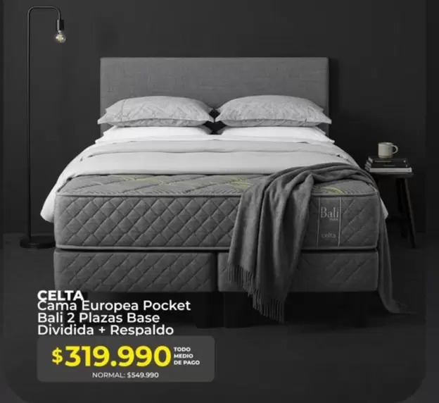 Celta - Cama Europea Pocket Ball 2 Plazas Base Dividida + Respardo