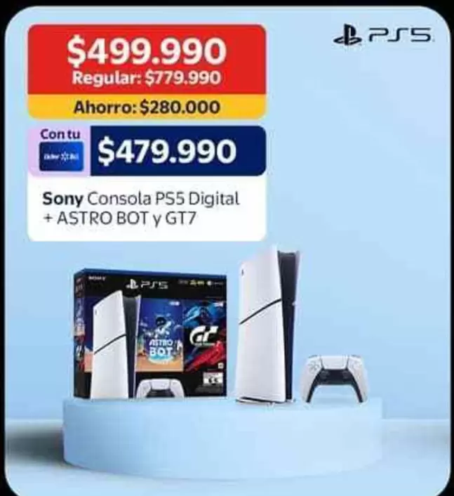 SONY - Consola PS5 Digital + Astro bot y GT7