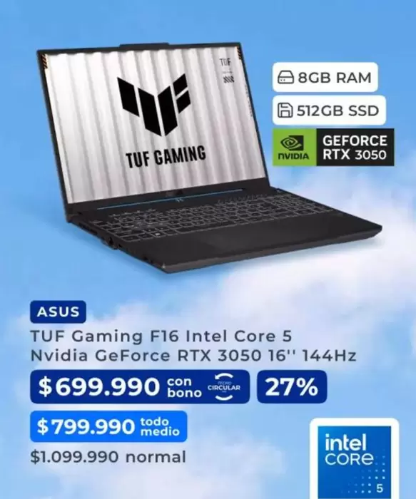 Asus - TUF Gaming F16 Intel Core 5 RVIDRIA GEFORCE RTX 3050 16" 144HZ