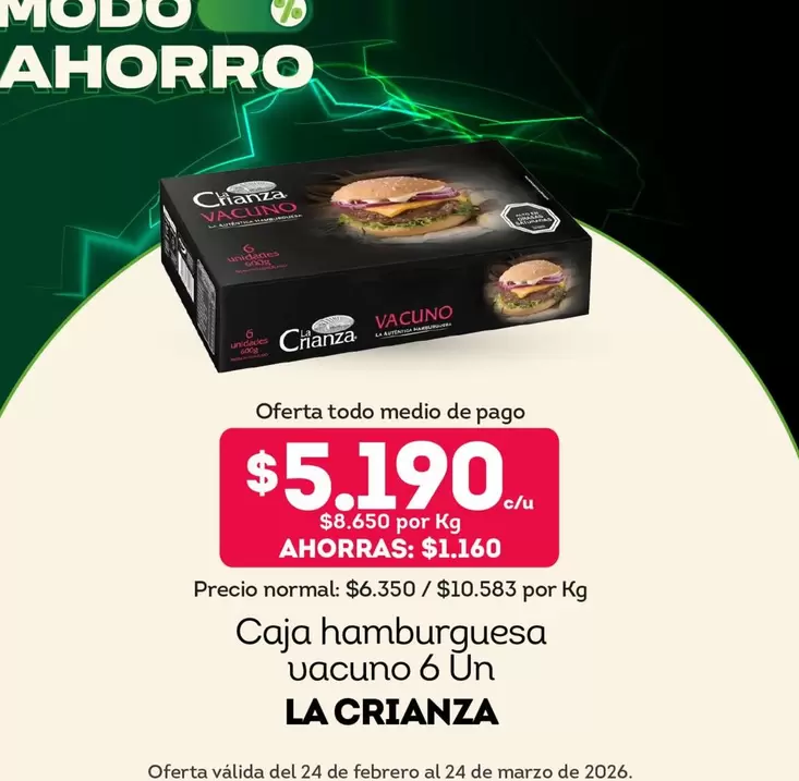 La Crianza - Caja Hamburguesa Vacuno 6 Un