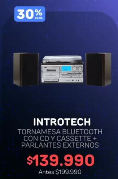 Tornamesa Bluetooth Con Cd Y Cassette + Parlantes Externos