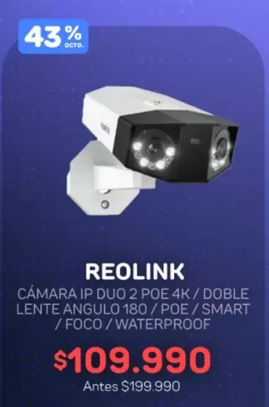 Duo - Cámara IP 2 POE 4K / Doble Lente Angulo 180 / Poe / Smart / Foco / Waterproof