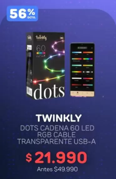 Dots Cadena 60 Led Rgb Cable Transparente Usb-a
