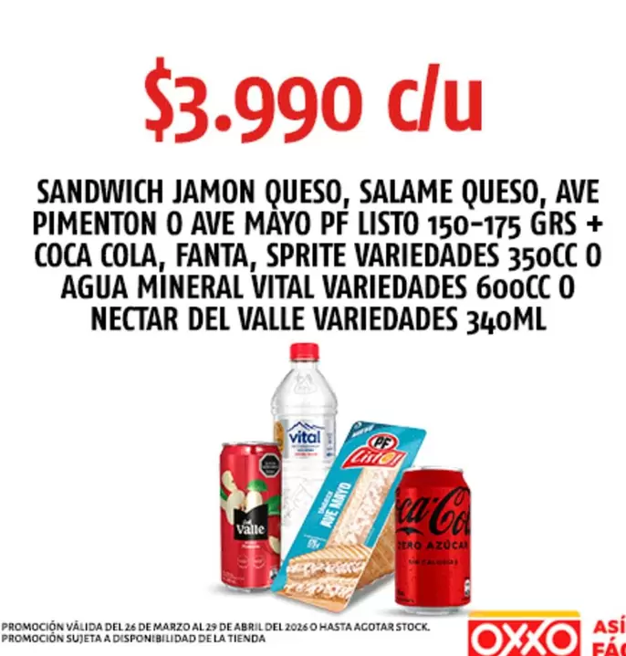 PF - Queso, Salame Queso, Ave Pimenton O Ave Mayo Pf Listo 150-175 Grs + Coca Cola, Fanta, Sprite Variedades 350 Cc O Agua Mineral Vital Variedades 600 C O Nectar Del Valle