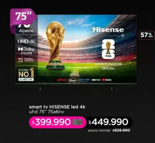 Hisense - Smart Tv Led 4k Uhd 75" 75a6nv