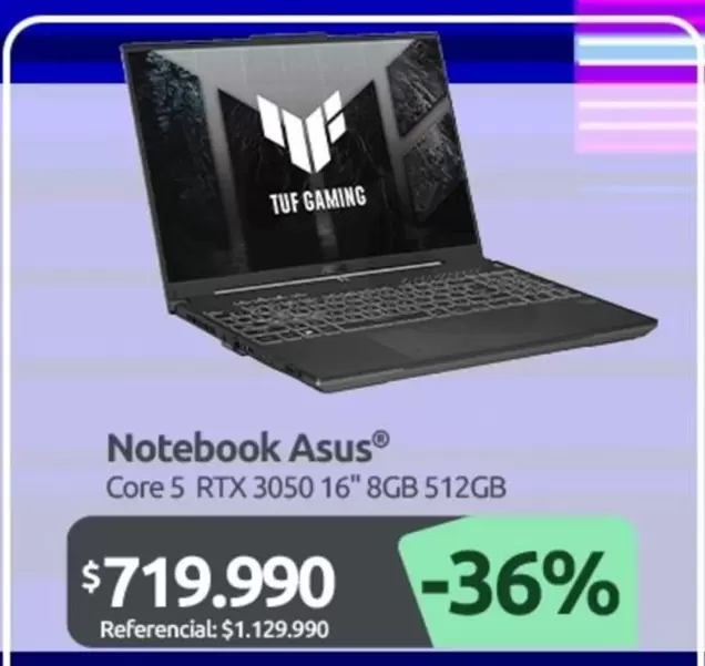 Asus - Notebook Core 5 Rtx 3050 16" 8gb 512gb