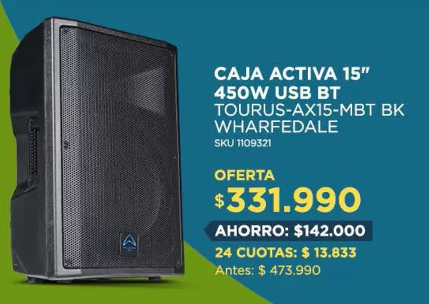 Caja Activa 15" 450w Usb Bt
