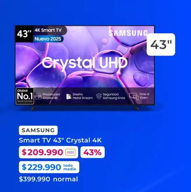 Samsung - Smart Tv 43'' Crystal 4k