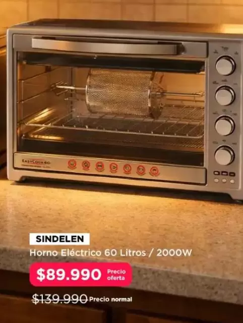 Sindelen - Horno Electrico 60 Litros/ 2000w