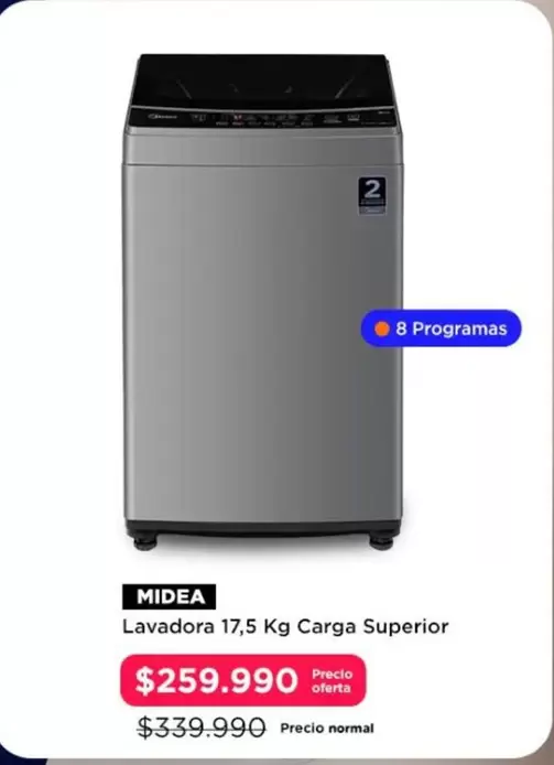 Midea - Lavadora 17,5 Kg Carga Superior