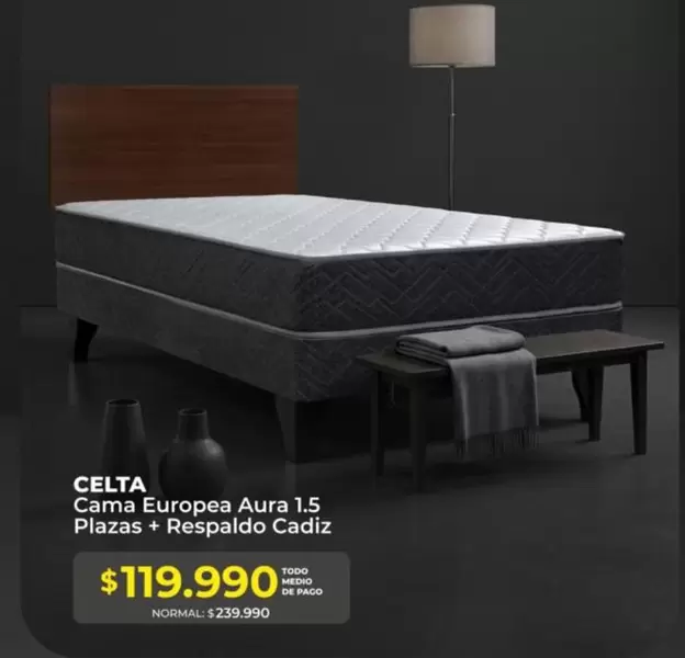 Celta - Cama Europea Aura 1.5 Plazas + Respaldo Cadiz