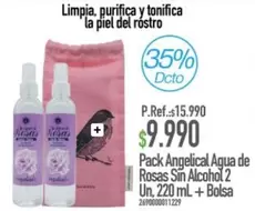 Pack Agua De Rosas Sin Alcohol 2 Un. 220ml + Bolsa