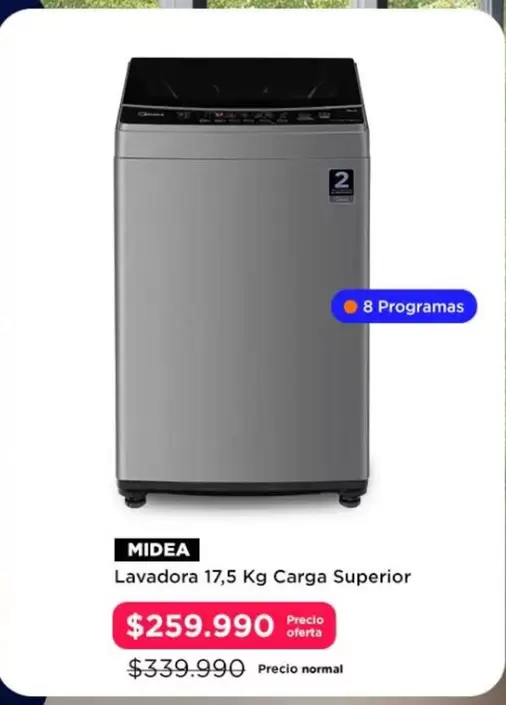 Midea - Lavadora 17,5 Kg Carga Superior