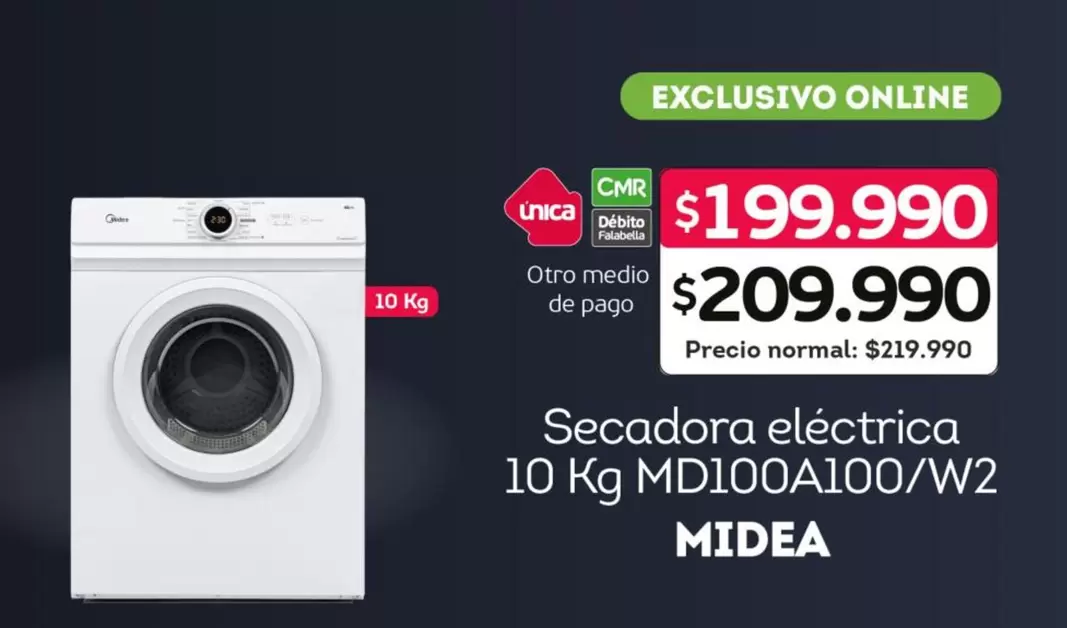 Midea - Secadora Electrica 10 Kg MD100A100/W2