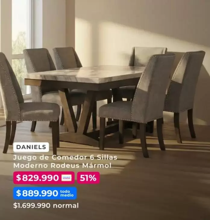 Juego De Comedor 6 Sillas Moderno Rodeus Marmol