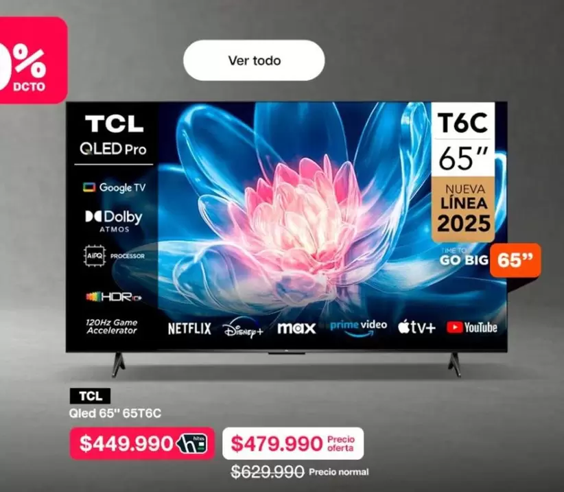 TCL - Tv Qled 65" 65T6C