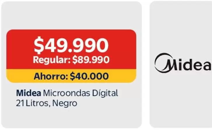 Midea - Microondas Digital 21 Litros, Negro