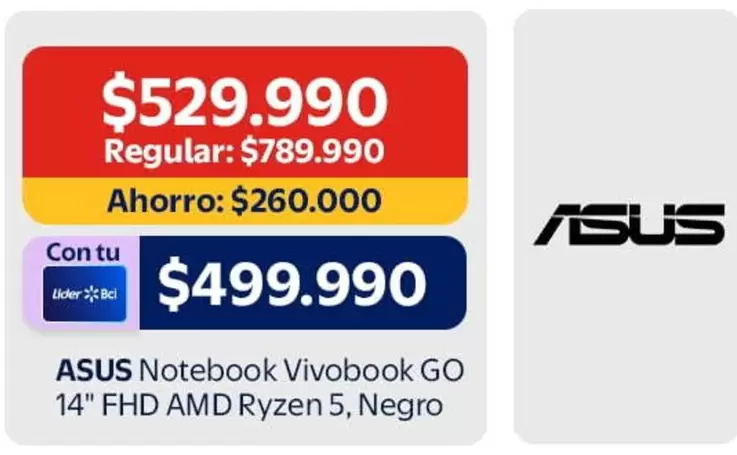 Asus - Notebook Vivobook Go 14" Fhd Amd Ryzen 5, Negro