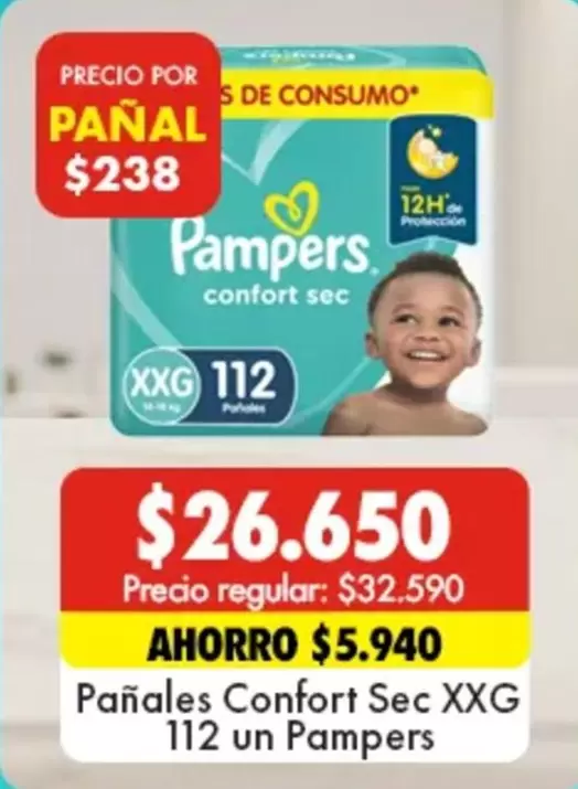 Pampers - Panales Confort Sec XXG 112 Un
