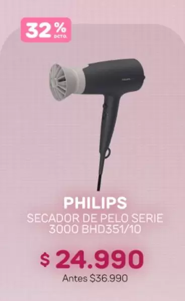 Philips - Secador De Pelo Serie 3000 Bhd35/1o