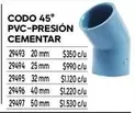codo - 45° Pvc-presion Cementar