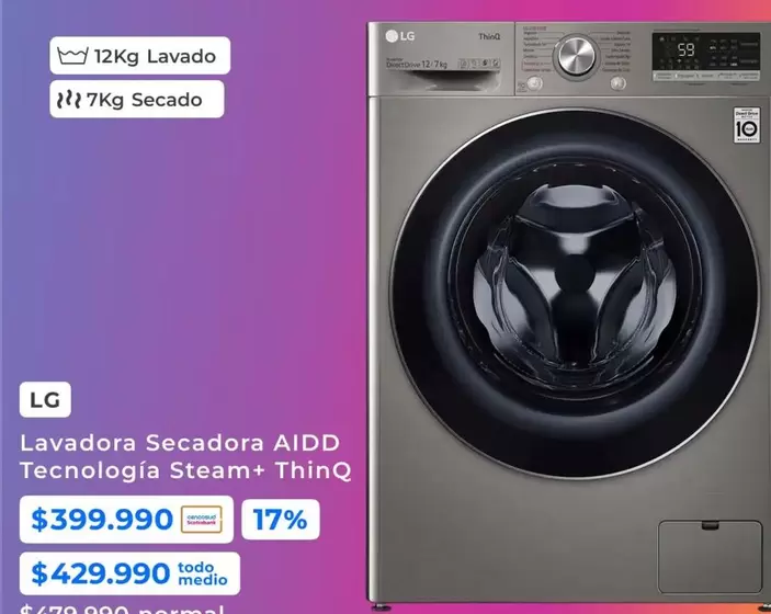 LG - Lavadora Secadora AIDD Tecnologia Steam+ ThinQ