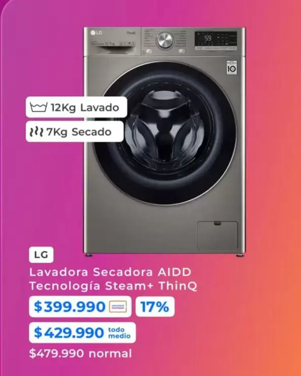 LG - Lavadora Secadora AIDD Tecnologia Steam+ ThinQ