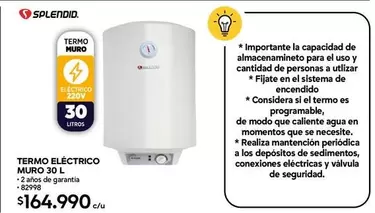 Splendid - Termo Eléctrico Muro 30 L