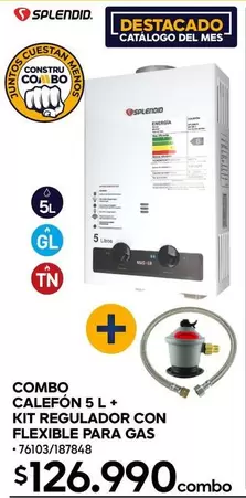 Splendid - Combo Calefon 5 L + Kit Regulador Con Flexible Para Gas