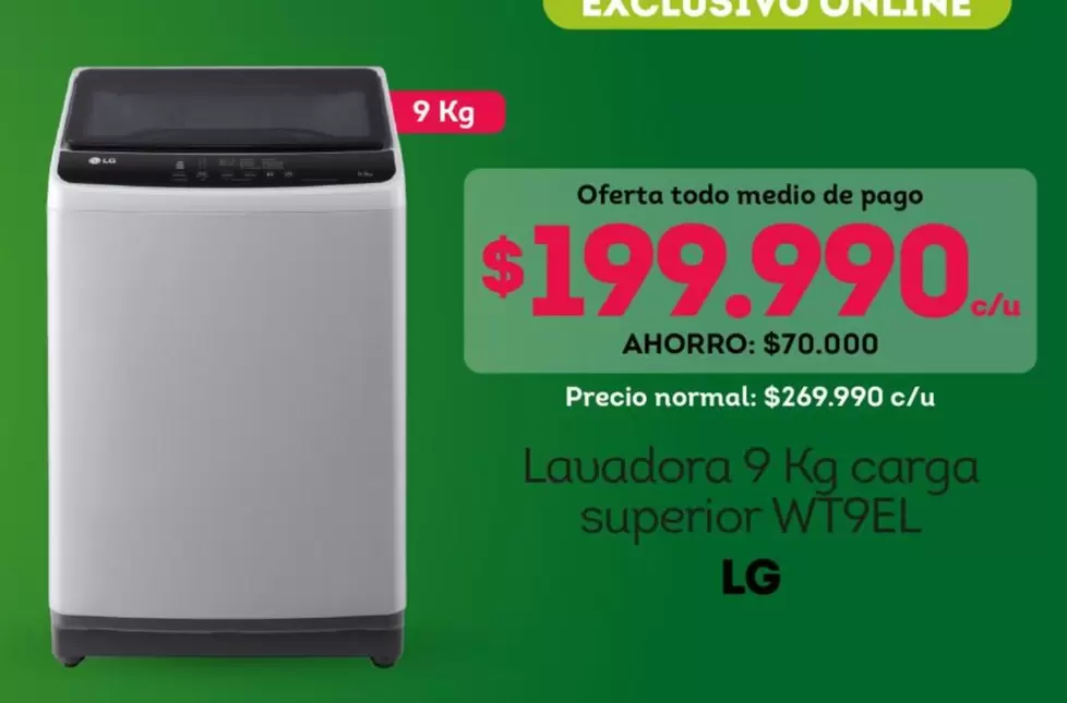 LG - Lavadora 9 Kg Carga Superior Wt9el