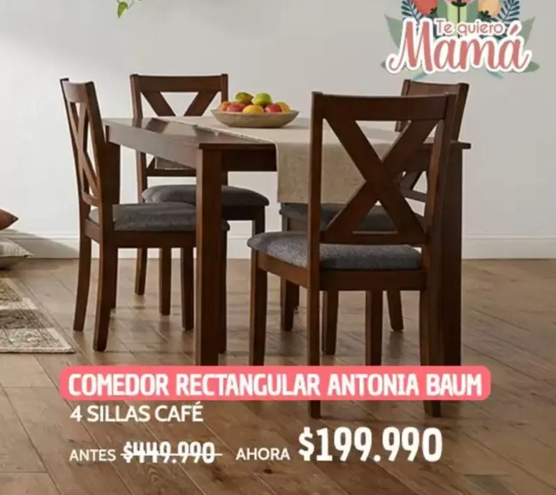 Comedor Rectangular Antonia Baum 4 Sillas Cafe