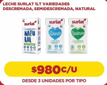 Surlat - Leche  1Lt Variedades Descremada, Semidescremada, Natural