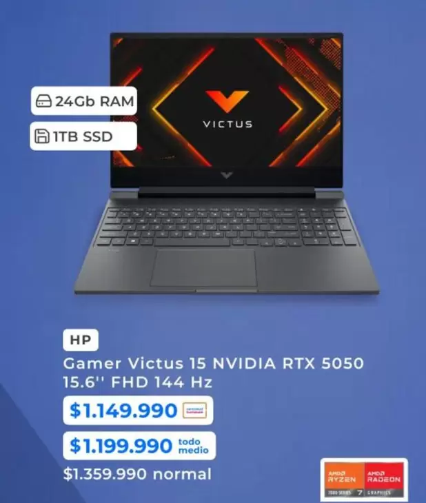 HP - Gamer Victus 15 Nvidia Rtx 5050 15.6" Fhd 144 Hz