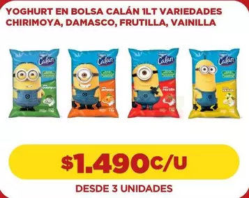 Calán - Yoghurt En Bolsa 1lt Variedades Chirimoya, Damasco, Frutilla, Vainilla