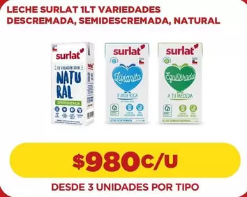 Surlat - Leche 1Lt Variedades Descremada, Semidescremada, Natural